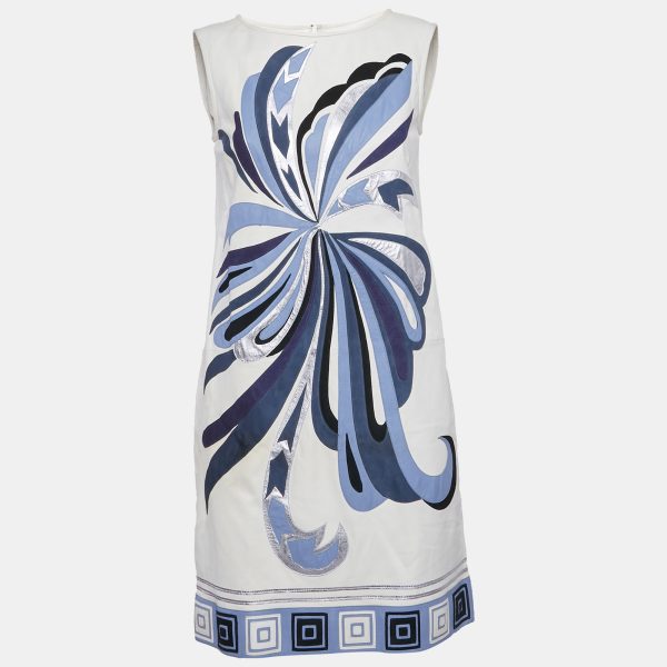 Emilio Pucci Ivory Leather Appliqued Shift Dress M