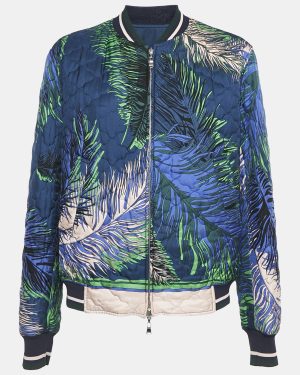 Emilio Pucci Multicolor/Navy Blue Printed Silk Zip-Up Reversible Bomber Jacket L
