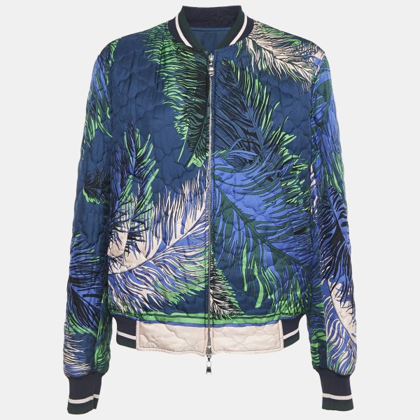Emilio Pucci Multicolor/Navy Blue Printed Silk Zip-Up Reversible Bomber Jacket L