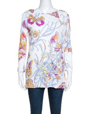 Emilio Pucci White Butterfly Print Knit Tunic Top M