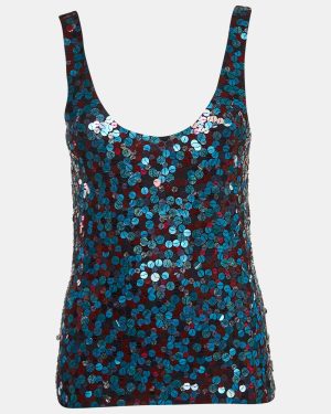 Emporio Armani Blue & Pink Sequin Knit Tank Top S