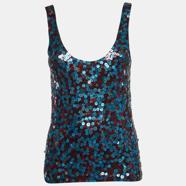 Emporio Armani Blue & Pink Sequin Knit Tank Top S