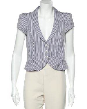 Emporio Armani Blue & White Striped Cotton Cropped Blazer M