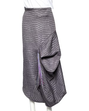 Emporio Armani Grey Textured Synthetic Tassel Trim Draped Midi Skirt M