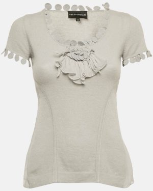 Emporio Armani Grey Wool Knit Embellished Top S