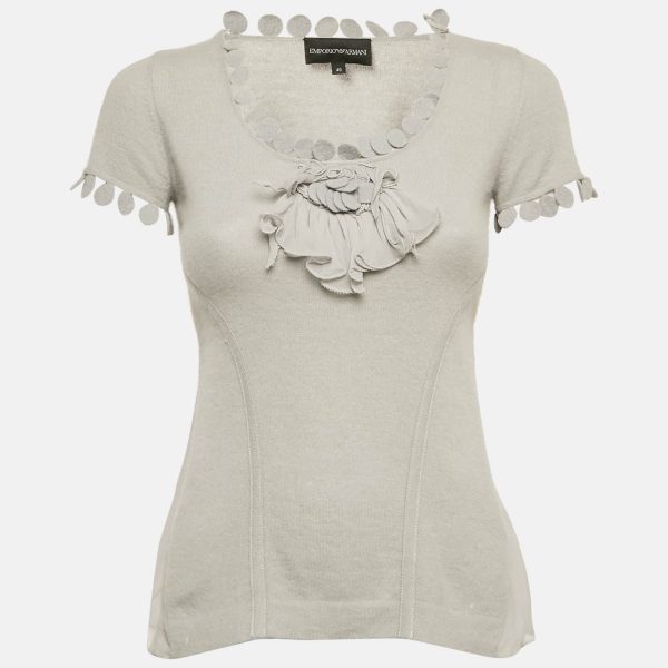 Emporio Armani Grey Wool Knit Embellished Top S