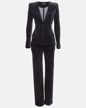 Emporio Armani Navy Blue Stripe Velvet Knit Blazer and Pants Suit M