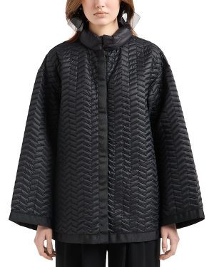 Emporio Armani Reversible Lightweight Quilted Nylon Puffer Jacket with Bell Sleeves