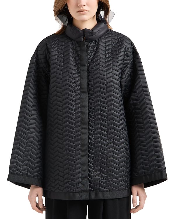 Emporio Armani Reversible Lightweight Quilted Nylon Puffer Jacket with Bell Sleeves