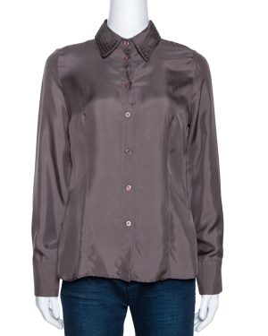 Emporio Armani Taupe Silk Collar Detail Shirt S
