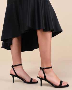 Ensley Black Suede Kitten Heel Ankle Strap Sandals