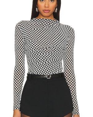 Enza Costa Mesh Long Sleeve Twist Top in Black & White. Size M, XL, XS.