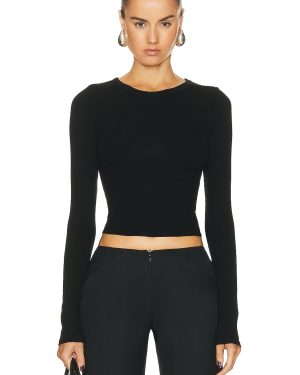 Enza Costa Silk Knit Long Sleeve Tuck Top in Black - Black. Size L (also in XL).