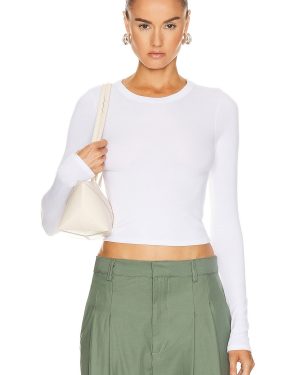 Enza Costa Silk Knit Long Sleeve Tuck Top in White - White. Size L (also in XL).