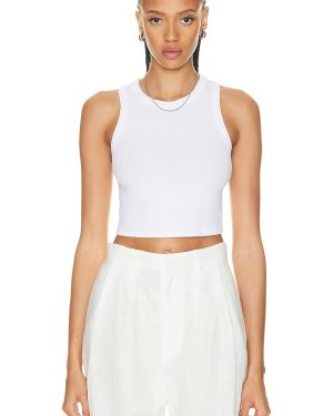 Enza Costa Stretch Silk Knit Cropped Bold Sheath Tank Top in White - White. Size L (also in XL).