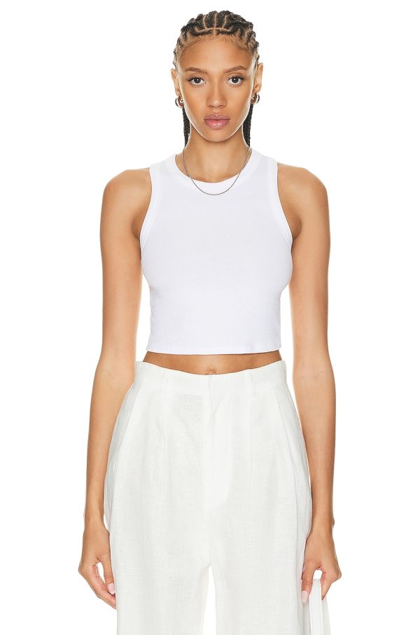 Enza Costa Stretch Silk Knit Cropped Bold Sheath Tank Top in White - White. Size L (also in XL).