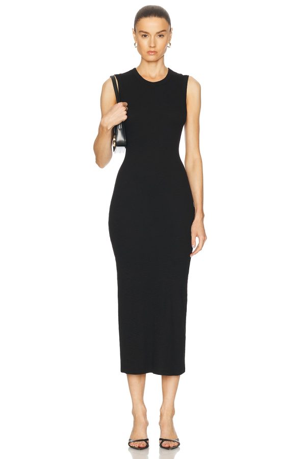 Enza Costa Textured Rib Sleeveless Maxi Dress in Black - Black. Size L (also in XS).
