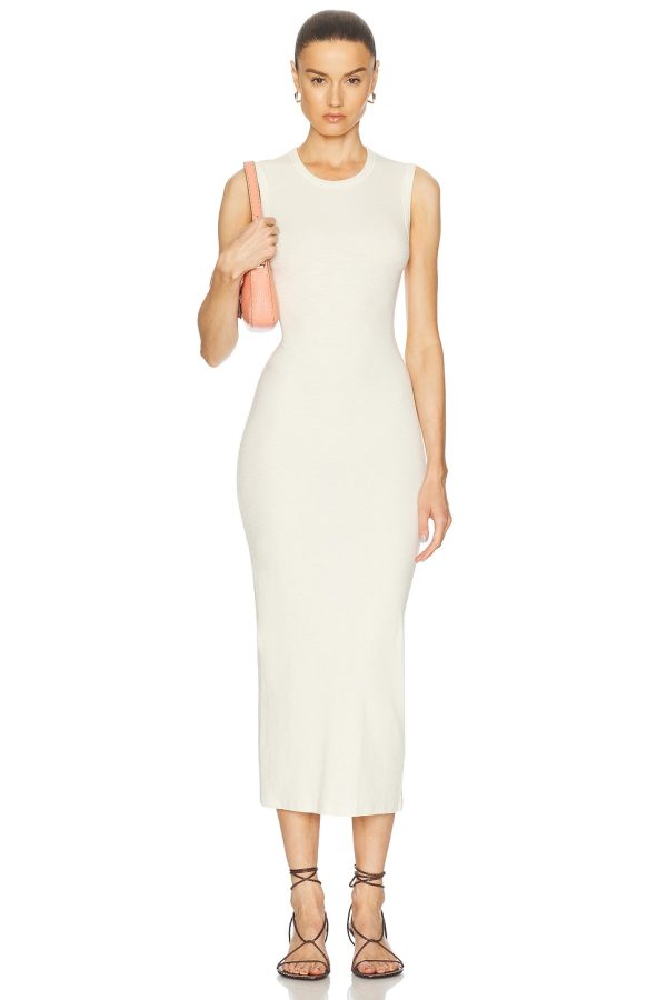 Enza Costa Textured Rib Sleeveless Maxi Dress in Vanilla - Cream. Size L (also in M, S, XS).