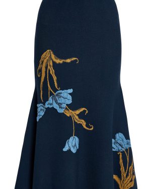Erdem - Embroidered A-Line Midi Skirt - Navy - M - Only At Moda Operandi