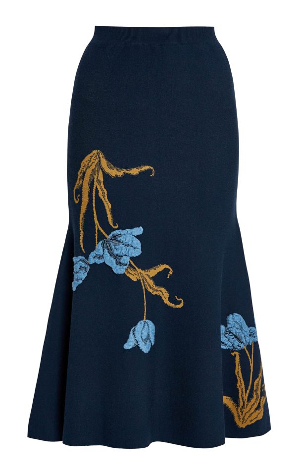 Erdem - Embroidered A-Line Midi Skirt - Navy - M - Only At Moda Operandi