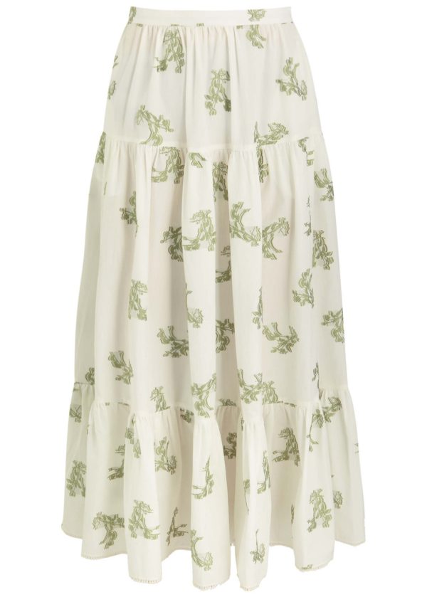 Erdem Embroidered Tiered Cotton-blend Midi Skirt - Multi Print - 8 (UK8 / S)