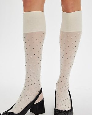 Eria Knee High Tights by Swedish Stockings at Free People in Ivory