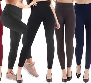 Erin Winter Warm Thick Seamless Fleece Leggings, Navy Blue,L-XL,Two
