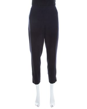 Escada Navy Blue Stretch Wool Crepe High Waist Cropped Tsava Trousers M