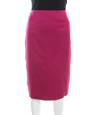 Escada Pink Silk Satin Slit Detail Pencil Skirt L