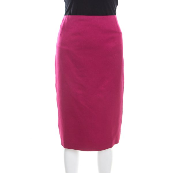 Escada Pink Silk Satin Slit Detail Pencil Skirt L