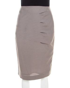 Escada Shadow Grey Wool Inverted Pleat Detail Renja Pencil Skirt M