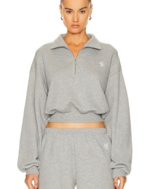 Eterne Cropped Half-Zip Sweatshirt in Heather Grey - Grey. Size L (also in XL, XS).
