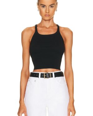 Eterne Cropped Rib Tank Top in Black - Black. Size L (also in M, XL).