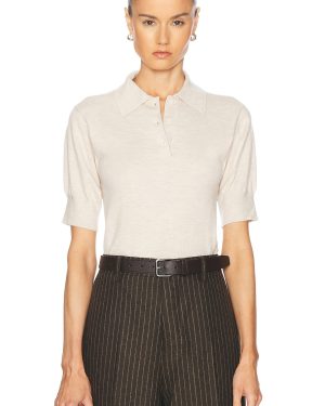 Eterne Journey Cashmere Polo Top in Oatmeal - Beige. Size M/L (also in ).