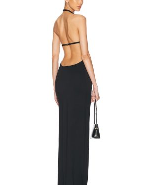 Eterne Vivian Halter Maxi Dress in Black - Black. Size L (also in M, XL).