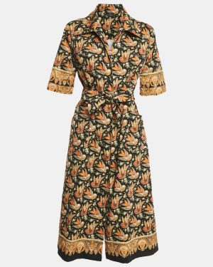 Etro Black Bird Print Cotton Button Front Shirt Dress L