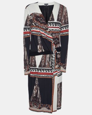 Etro Black Paisley Print Jersey Faux Wrap Midi Dress L