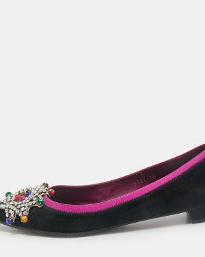 Etro Black/Purple Suede and Satin Crystal Embellished Ballet Flats Size 36