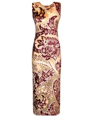 Etro Bordeaux Yellow Tattoo Velvet Dress