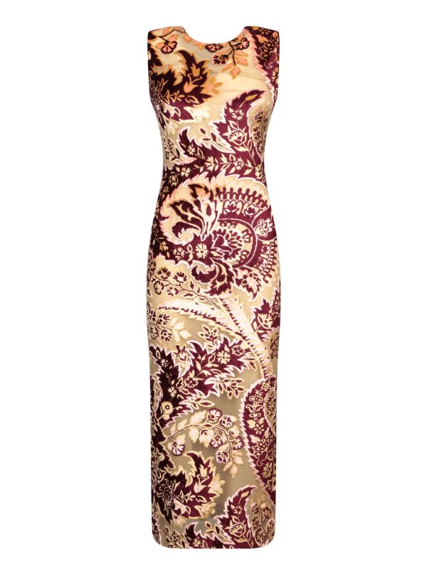 Etro Bordeaux Yellow Tattoo Velvet Dress