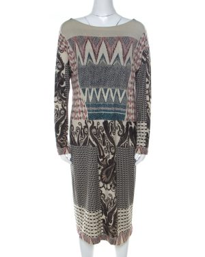 Etro Multicolor Abstract Print Wool Knit Sheath Dress L