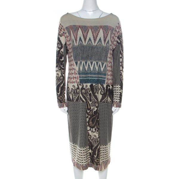 Etro Multicolor Abstract Print Wool Knit Sheath Dress L