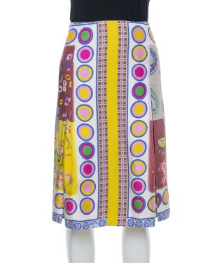 Etro Multicolor Floral Print Silk Pleated Skirt M