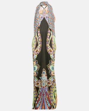 Etro Multicolor Printed Halter Neck Satin Tie-Up Detail Maxi Dress L