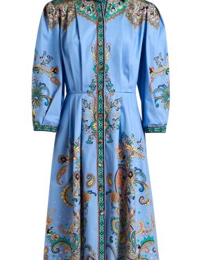 Etro - Printed Poplin Midi Shirt Dress - Blue - IT 50 - Moda Operandi