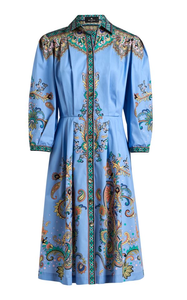 Etro - Printed Poplin Midi Shirt Dress - Blue - IT 50 - Moda Operandi