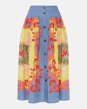 Etro Printed cotton poplin midi skirt