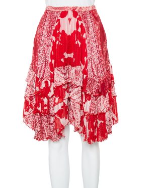 Etro Red Printed Silk Tiered Mini Skirt S