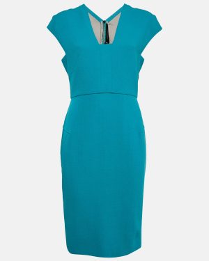 Etro Sea Green Double Wool Crepe Sleeveless Sheath Dress L
