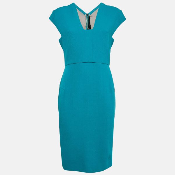 Etro Sea Green Double Wool Crepe Sleeveless Sheath Dress L